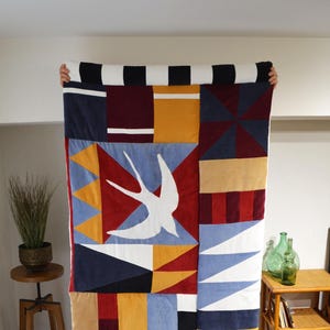 Copriletto 100x220cm - FATTO A MANO in FRANCIA - patchwork di velluto a coste