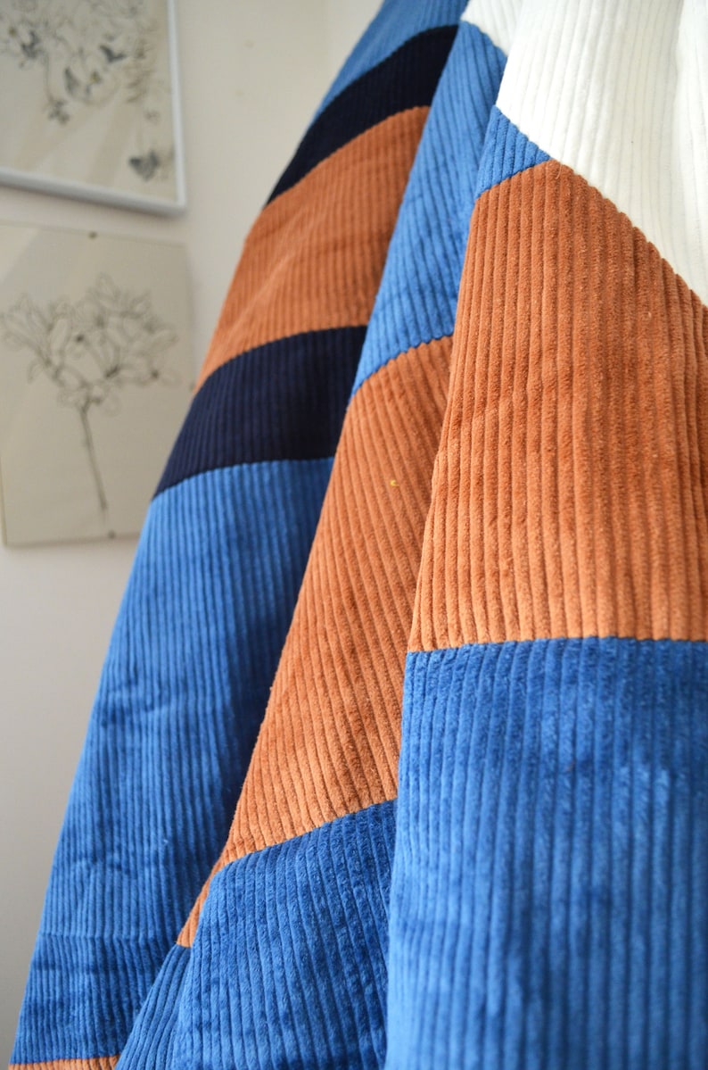 Bed Throw 145x190cm HANDMADE in FRANCE Corduroy and Cotton Etsy