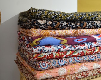 Blanket 110x150cm - HANDMADE in FRANCE - Floral blockprint cotton