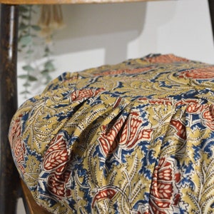 Round cushion 40cm HANDMADE in FRANCE pleated blockprint floral cotton image 8