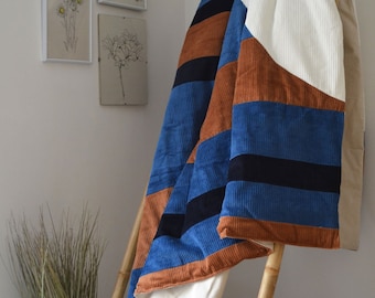 Bed throw 145x190cm - HANDMADE in FRANCE - corduroy and cotton