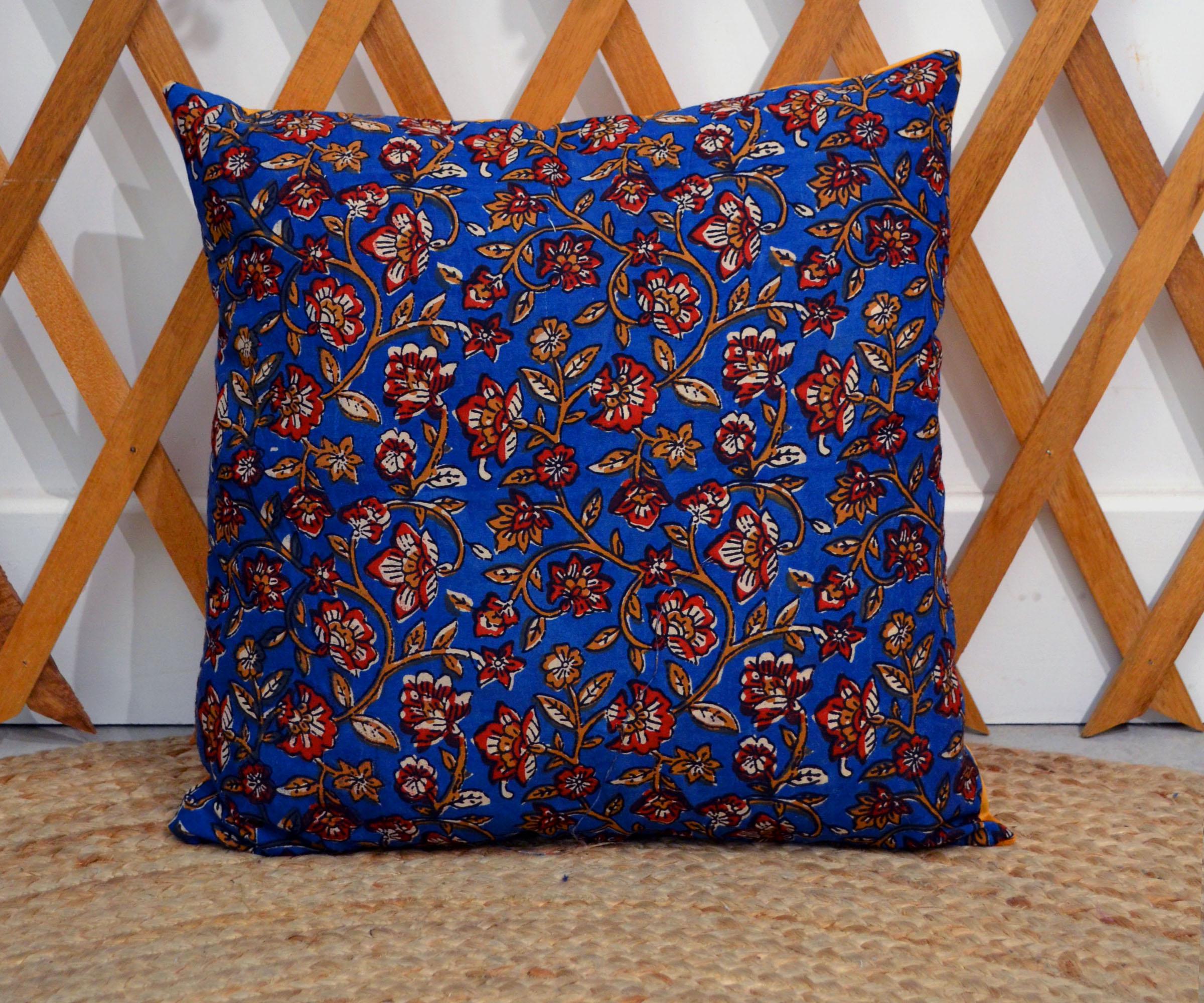 40x40cm Cushion - HANDMADE in FRANCE - Blockprint Floral