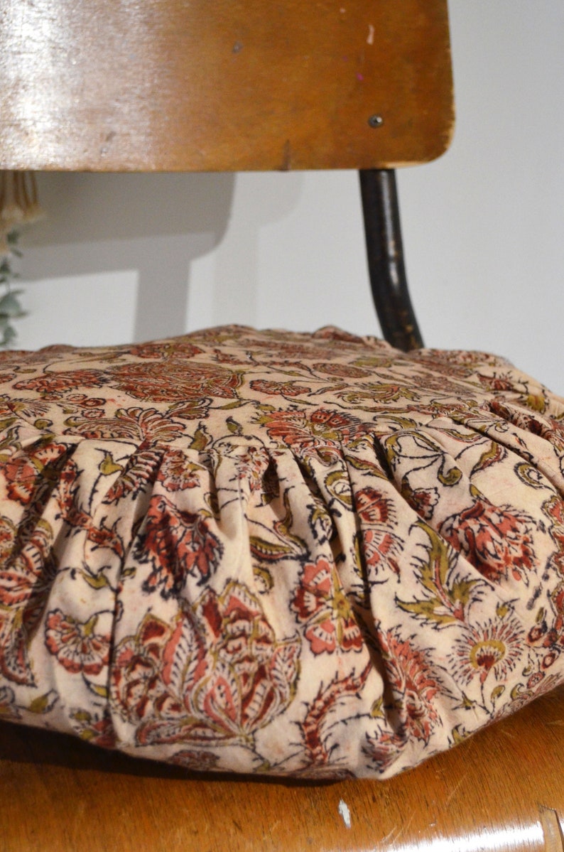 Round cushion 40cm HANDMADE in FRANCE pleated blockprint floral cotton image 9