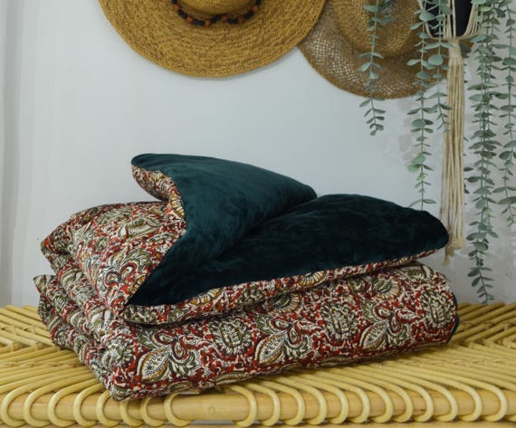 Steppdecke 100x190 cm – HANDGEFERTIGT in FRANKREICH – Indische Baumwolle und Samt