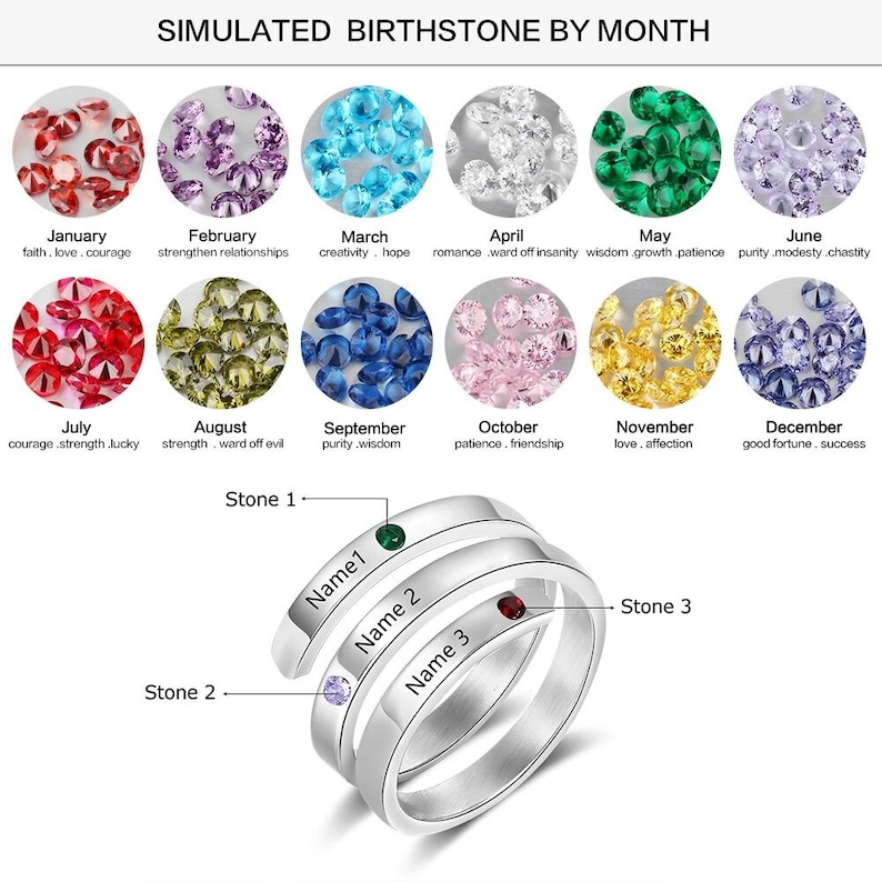 Customized Family Ring Personalized 3 Name Ring Personalized Jewelry 3 Birthstone Ring for Mom Silver Named Birthstone Triple Ring