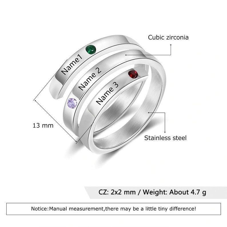 Customized Family Ring Personalized 3 Name Ring Personalized Jewelry 3 Birthstone Ring for Mom Silver Named Birthstone Triple Ring