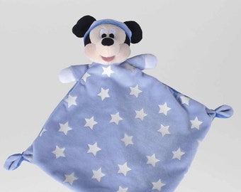 doudou bleu bébé Mickey ultra doux cadeaux naissance bleu  phosphorescente