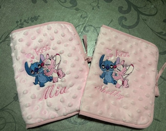 protege carnet de santé personnalisé angel et stitch brodé motif prénom au choix