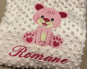 plaid rose ours fille bébé couverture polaire minky idée cadeaux personnalisé