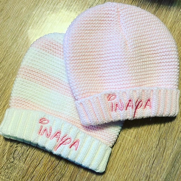 petit bonnet nouveau-né bébé naissance 0/3 mois maille layette garçon fille rose blanc bleu modele en coton unis