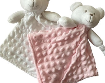 doudou ours attache tétine rose blanc a personnalise broder cadeaux bébé prénom arabe et francais