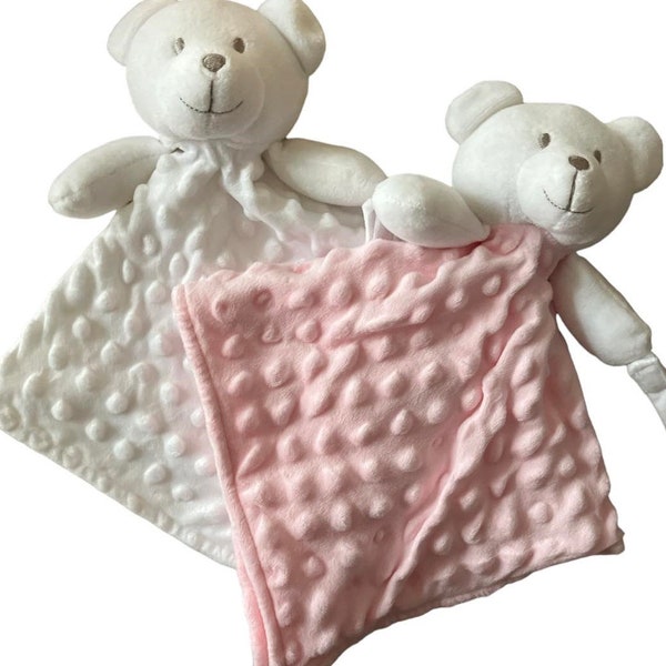 doudou ours attache tétine rose blanc a personnalise broder cadeaux bébé prénom arabe et francais