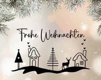 Sticker winter village with the lettering "Merry Christmas" - suitable as a window picture or as a decoration for Christmas, in different colors