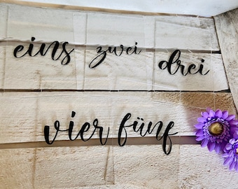 Acrylic sign as table number with vinyl lettering for weddings