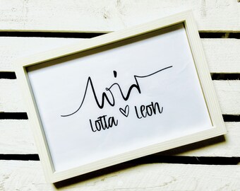 Picture frame personalized We with name - Vinyl sticker on glass 20 x 30 cm large - Color of the font freely selectable - Gift - Wedding