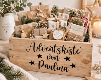Stickers for Advent box WITH stars, in different colors and fonts, Christmas gift or memory box