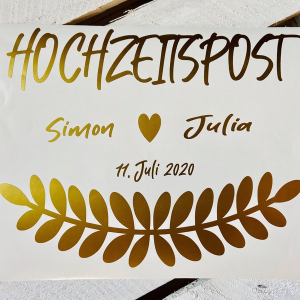 Aufkleber Kartenbox Hochzeit für Karten und Geldgeschenke personalisiert mit Name und Datum