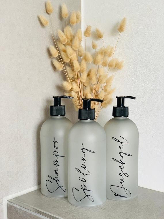 Aufkleber für Badezimmer / Shampoo / Spülung / Duschgel / verschiedene Farben und Schriftarten / nachhaltig zum Nachfüllen/umweltfreundlich