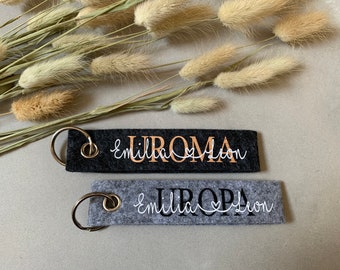 Personalized key ring made of felt for great-grandma and great-grandfather