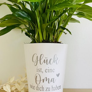 Blumentopf inkl. Schriftzug Glück ist eine Oma wie dich zu haben in deiner Wunschfarbe perfektes Geschenk für die Oma Silber