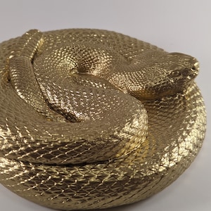 Gold Snake Statue - Home or Office Decor - Light Cement Statue, Modern Style, Unique Accent, Concrete Animal Statue, Lucky Gold Rattlesnake