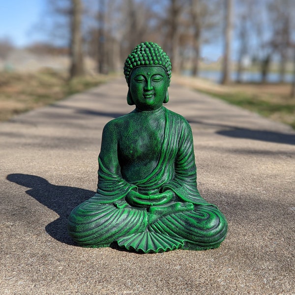 Meditation Buddha Concrete Statue - Forest Green - Home or Garden Decor, Buddhism, Garden Buddha, Cement Buddha, Concrete Buddha, Zen Garden