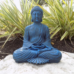 Estatua de hormigón de Buda de meditación azul Curación y calmante Decoración del hogar/jardín, Buda de jardín, Buda de cemento, Buda de hormigón, Jardín Zen imagen 3