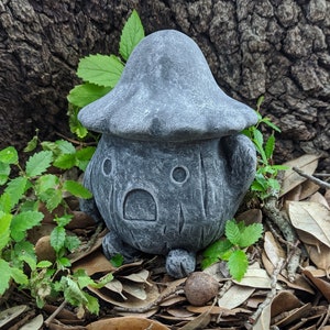 Cute Wood Sprite Mushroom Statue - Confused Little Mushroom Man - Home or Garden Decor Accents, Concrete Statue, Indoor/Outdoor Yard Art