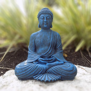 Estatua de hormigón de Buda de meditación azul Curación y calmante Decoración del hogar/jardín, Buda de jardín, Buda de cemento, Buda de hormigón, Jardín Zen Azul
