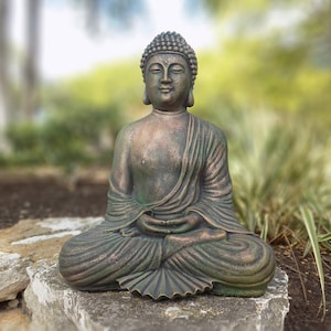 Meditation Buddha Concrete Statue Copper Style Home or Garden Decor, Buddhism, Garden Buddha, Cement Buddha, Concrete Buddha, Zen Garden image 1