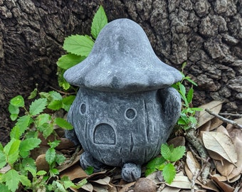 Cute Wood Sprite Mushroom Statue - Confused Little Mushroom Man - Home or Garden Decor Accents, Concrete Statue, Indoor/Outdoor Yard Art