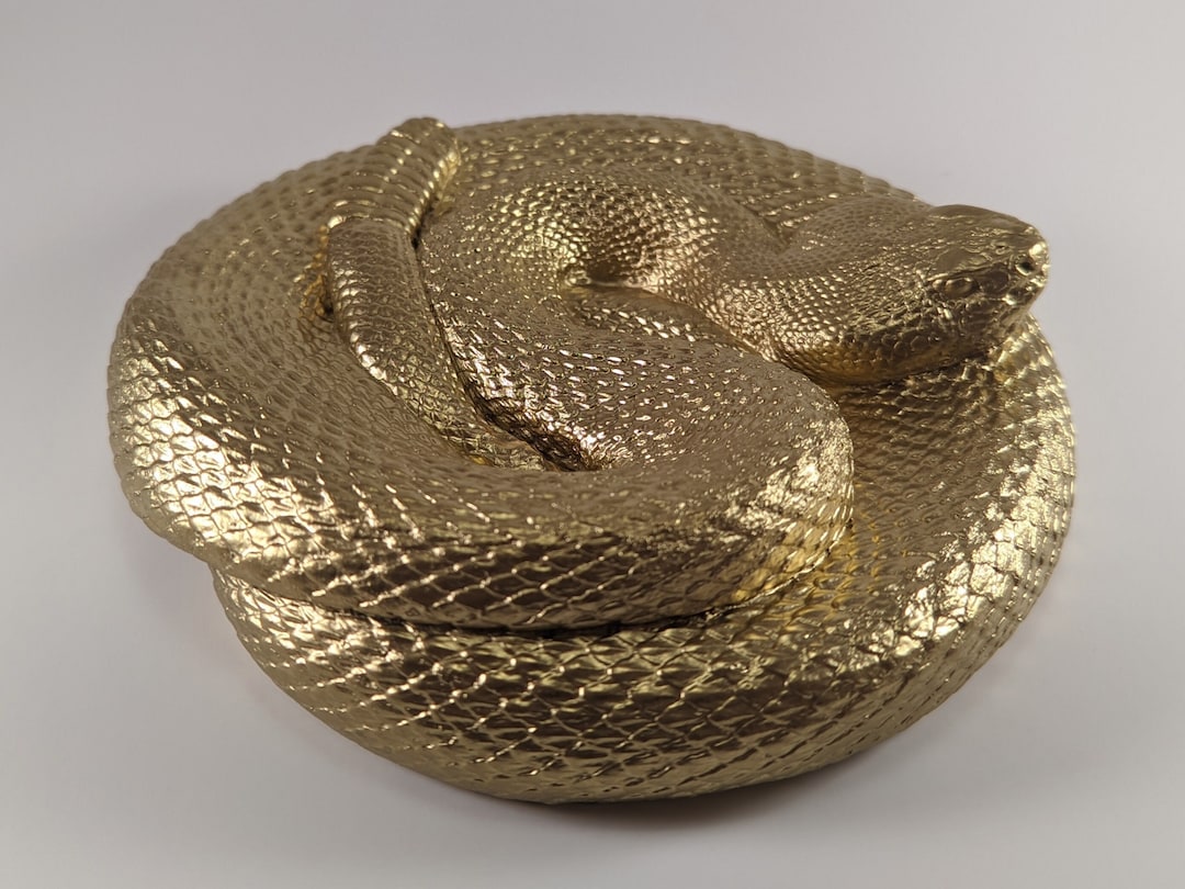 Gold Snake Statue Home or Office Decor Light Cement Statue, Modern