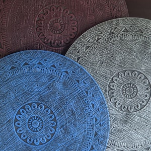 Blue/Red/Gray/Green Mandala Hanging Statue - Meditation, Prayer, Healing - Large Statue for Home or Office Décor, Cement Art Indoor/Outdoor