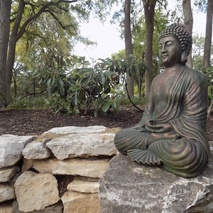 Meditation Buddha Concrete Statue Copper Style Home or Garden Decor, Buddhism, Garden Buddha, Cement Buddha, Concrete Buddha, Zen Garden image 2