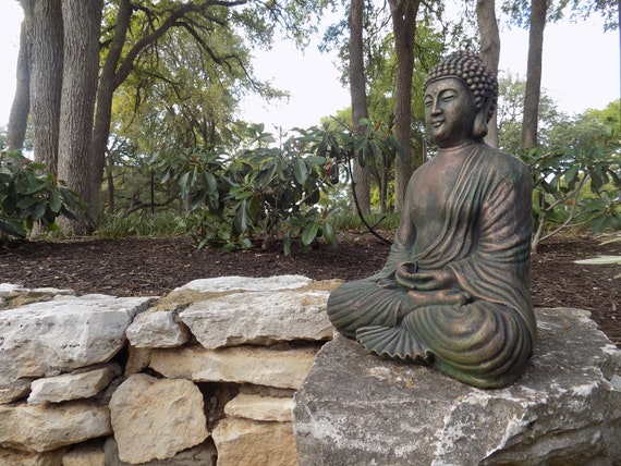 Meditation Buddha Concrete Statue Copper Style Home or Garden