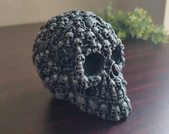 Skull Concrete Statue - Traditional Mexican Calavera (Little Skulls) - Day of the Dead Skeleton Art, Dark and Gothic Alternative Culture
