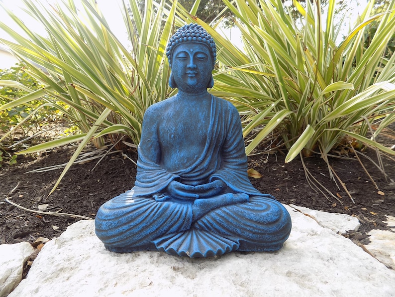 Estatua de hormigón de Buda de meditación azul Curación y calmante Decoración del hogar/jardín, Buda de jardín, Buda de cemento, Buda de hormigón, Jardín Zen imagen 3