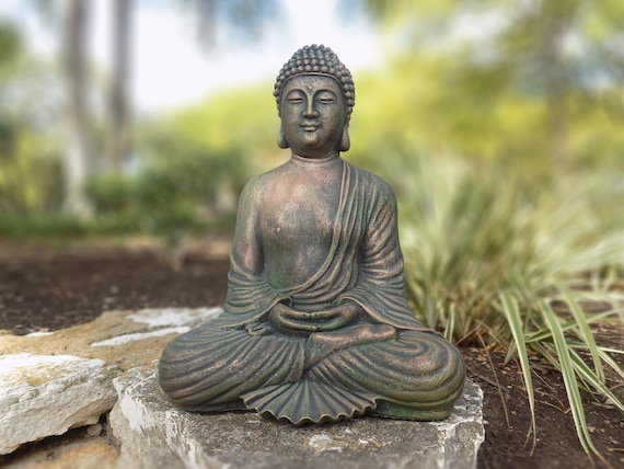 Meditation Buddha Concrete Statue Copper Style Home or Garden