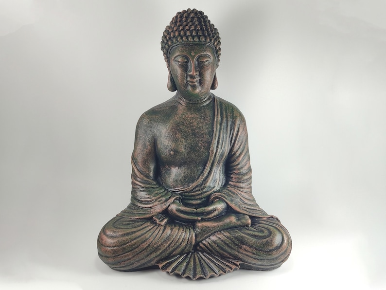 Meditation Buddha Concrete Statue Copper Style Home or Garden Decor, Buddhism, Garden Buddha, Cement Buddha, Concrete Buddha, Zen Garden image 4