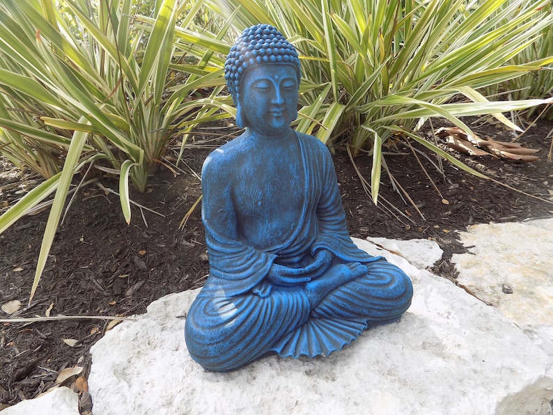 Estatua de hormigón de Buda de meditación azul Curación y calmante Decoración del hogar/jardín, Buda de jardín, Buda de cemento, Buda de hormigón, Jardín Zen imagen 2