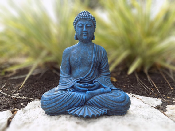 Blue Meditation Buddha Concrete Statue Healing and Calming Home