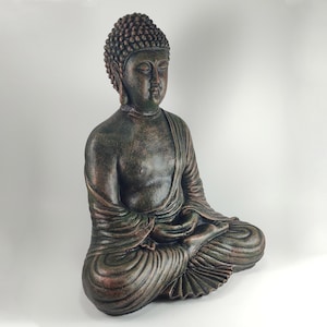 Meditation Buddha Concrete Statue Copper Style Home or Garden Decor, Buddhism, Garden Buddha, Cement Buddha, Concrete Buddha, Zen Garden image 5