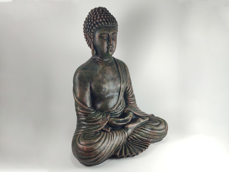 Meditation Buddha Concrete Statue Copper Style Home or Garden Decor, Buddhism, Garden Buddha, Cement Buddha, Concrete Buddha, Zen Garden image 5