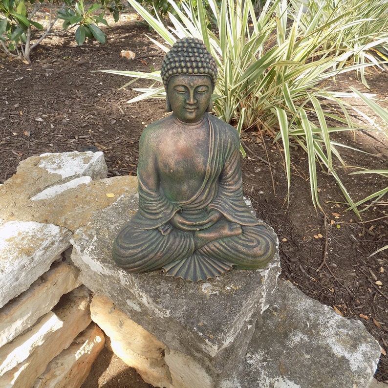 Meditation Buddha Concrete Statue Copper Style Home or Garden Decor, Buddhism, Garden Buddha, Cement Buddha, Concrete Buddha, Zen Garden image 3