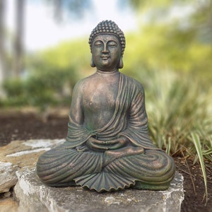 Estatua de hormigón de Buda de meditación azul Curación y calmante Decoración del hogar/jardín, Buda de jardín, Buda de cemento, Buda de hormigón, Jardín Zen Cobre