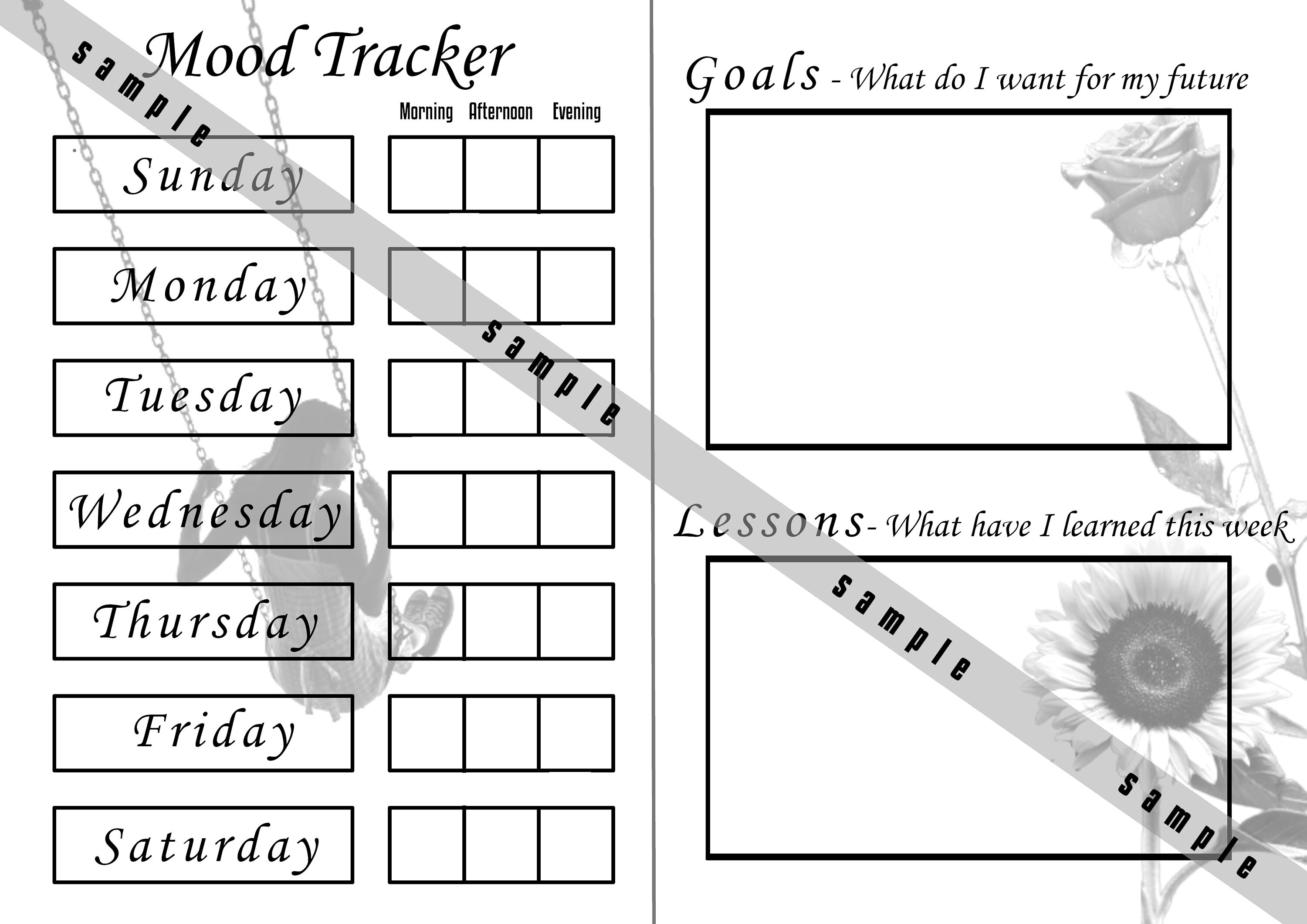 Printable Mood Tracker with Goals & Lessons Digital Download | Etsy