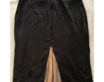 NWT VTG Y2K Alberta Ferretti 42 6 Midi Skirt Charcoal Gray Silk Party Evening Bustle Free Shipping