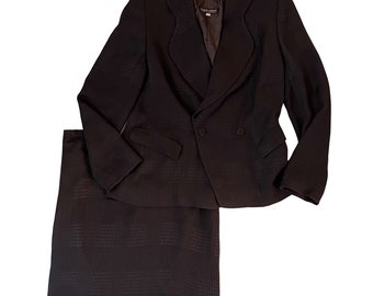 VTG 90’s Giorgio Armani Black Label 42 8 10 Skirt Power Suit Navy Blue Gray Silk