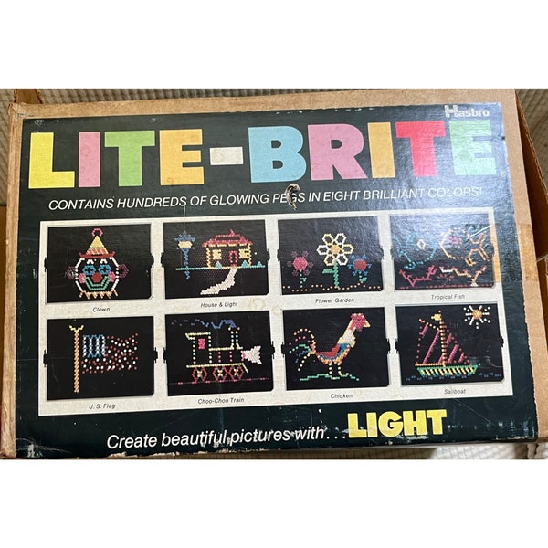 VTG 1973 Working Lite Brite 5455 Hasbro 31 New Refill Picture Sheet 716 Pegs Box