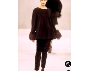 Isaac Mizrahi New York 6 8 Runway A/W 94 Pull En Fausse Fourrure VTG Costume Pantalon Cigarette Noir